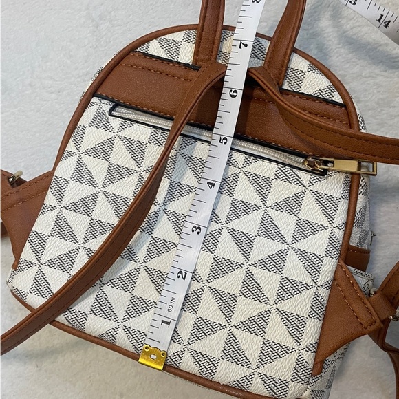 Geometric Patterned Mini Backpack with Brown Accents - Picture 8 of 11